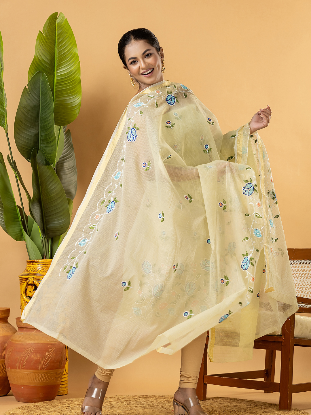 Classic Kota Doria Cotton Unstitched 2-Piece Kurti | Lemon Yellow