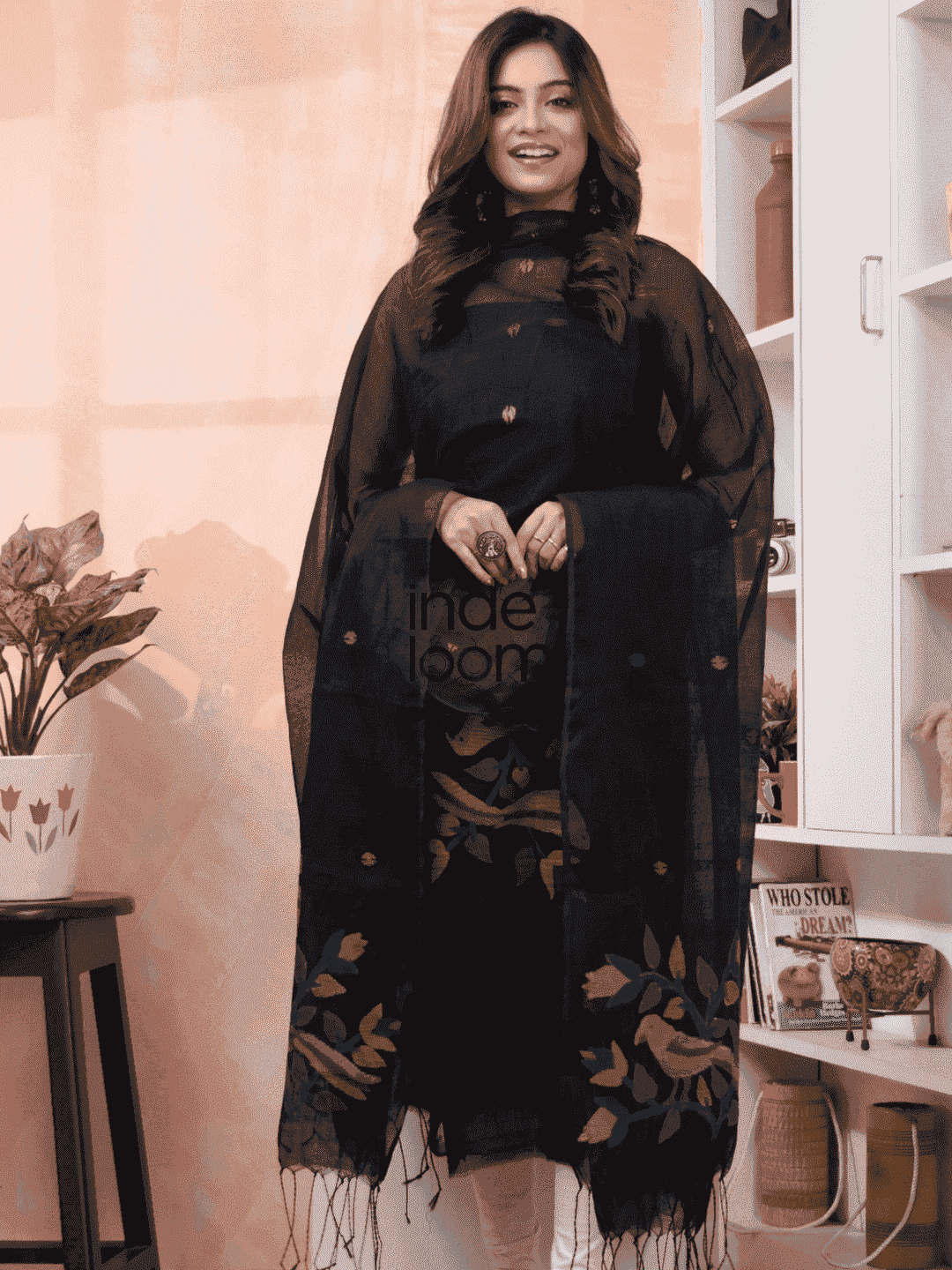 Rich Black Jamdani 2-Piece Set Kurti & Dupatta (UNSTITCHED) -581