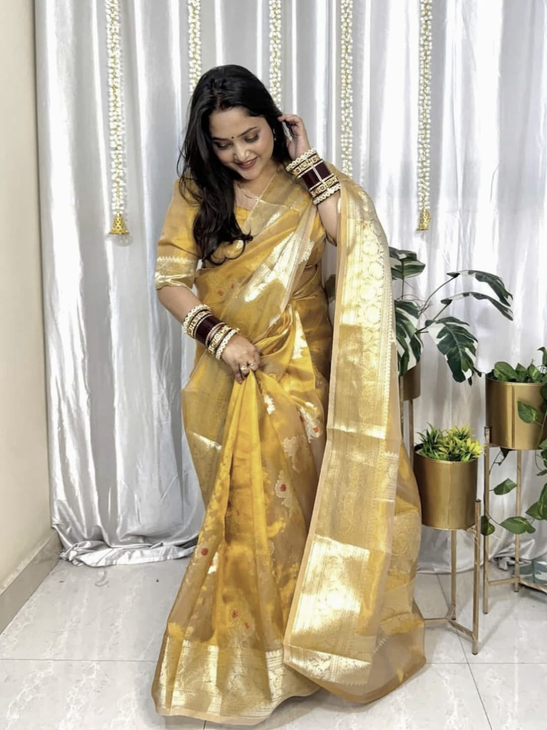 Classic Benarasi Semi Silk Saree | Mustard Gold