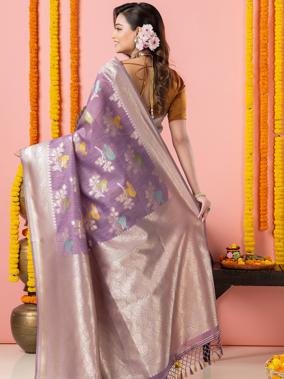 Classic Benarasi Katan Semi Silk Saree | Lavender