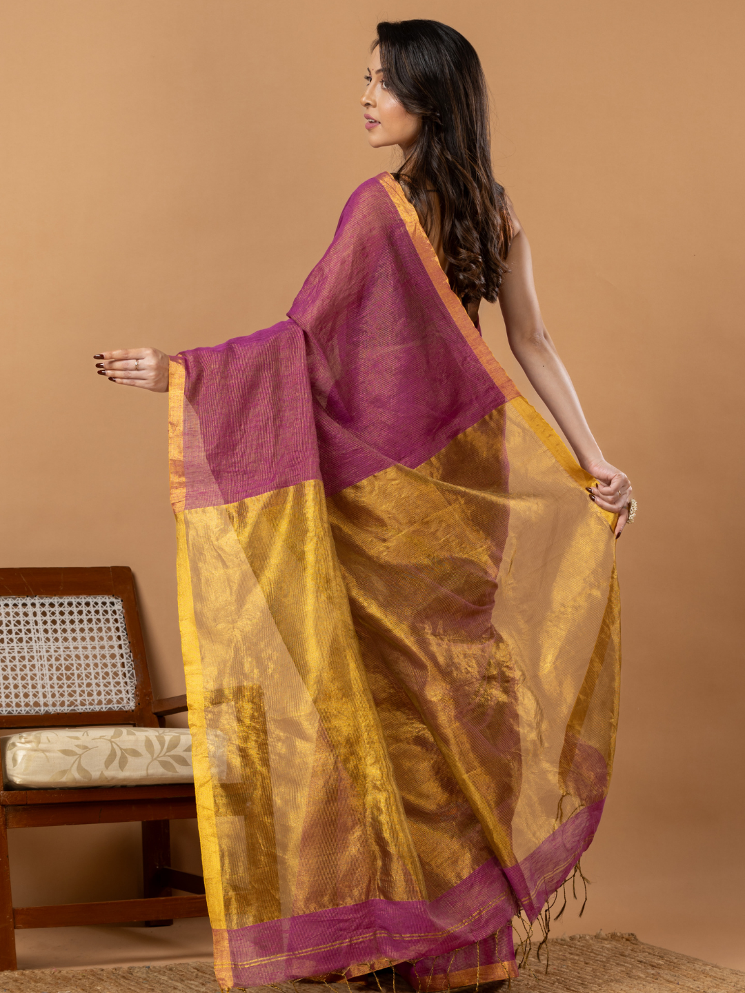 Pure Handloom Linen Saree | Deep Purple