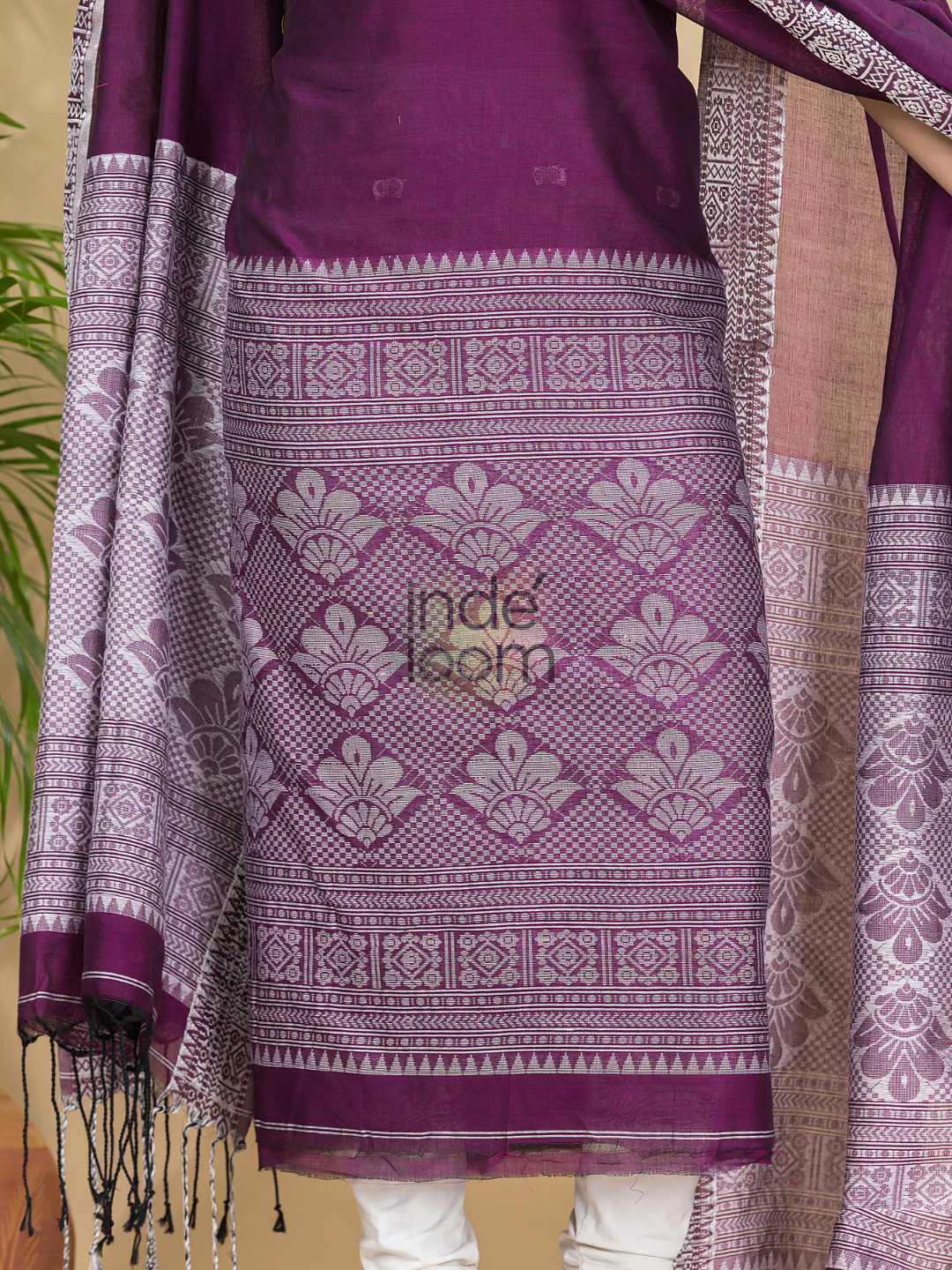 Wine Purple Mercerised Cotton Baluchari 2-Piece Set Kurti Dupatta (UNSTITCHED)-886