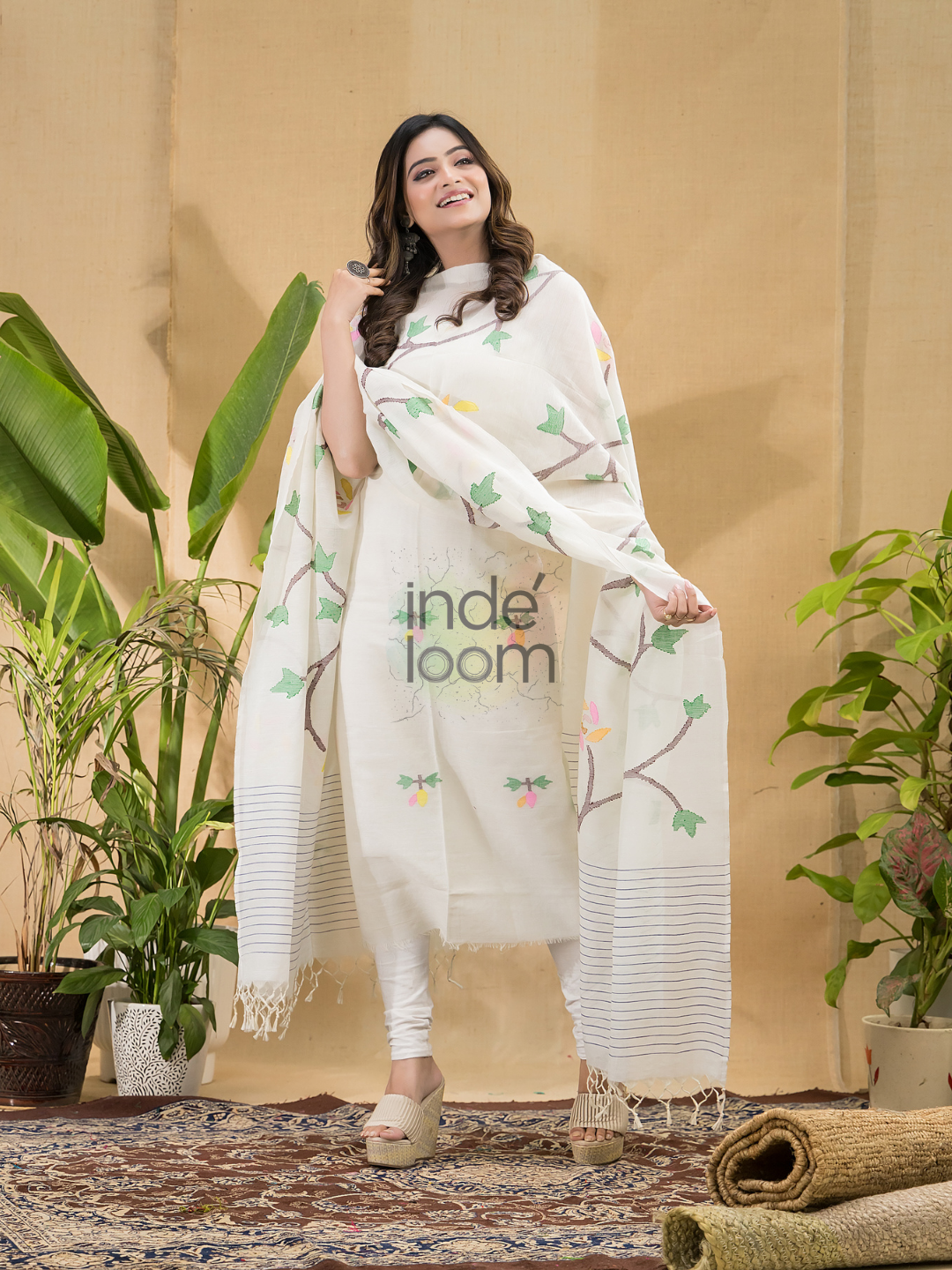 Diamond White Jamdani 2-Piece Set Kurti & Dupatta (UNSTITCHED) -764