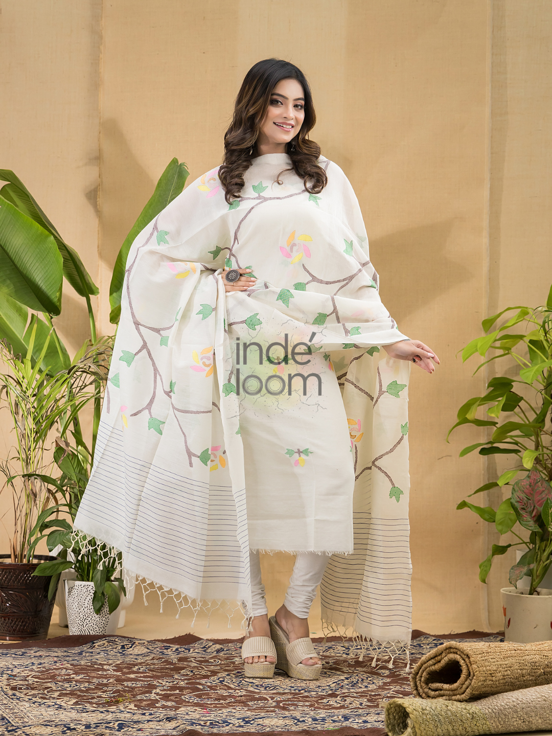 Diamond White Jamdani 2-Piece Set Kurti & Dupatta (UNSTITCHED) -764