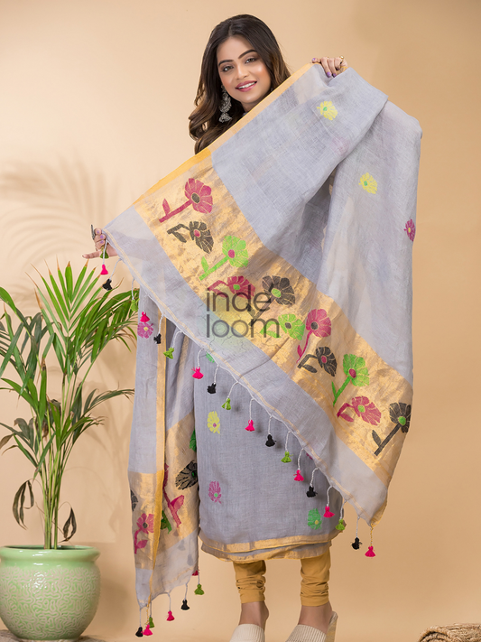 Stone Blue Linen X Linen 2-Piece Set Kurti & Dupatta (UNSTITCHED) - 068