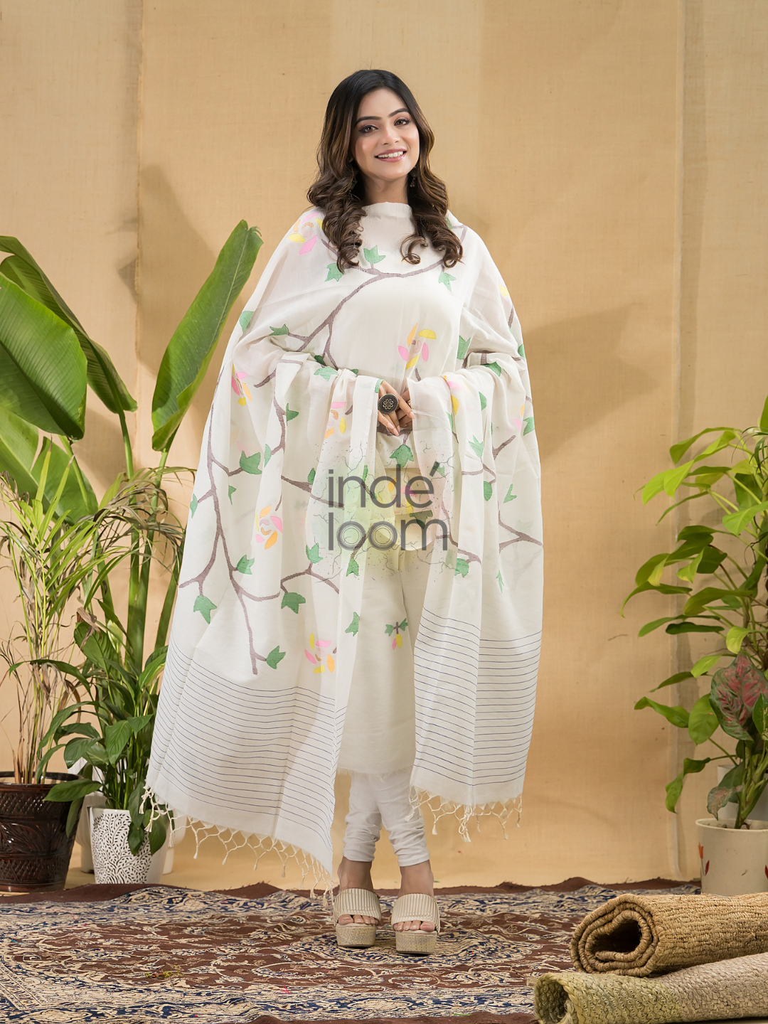 Diamond White Jamdani 2-Piece Set Kurti & Dupatta (UNSTITCHED) -764