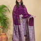 Wine Purple Mercerised Cotton Baluchari 2-Piece Set Kurti Dupatta (UNSTITCHED)-886