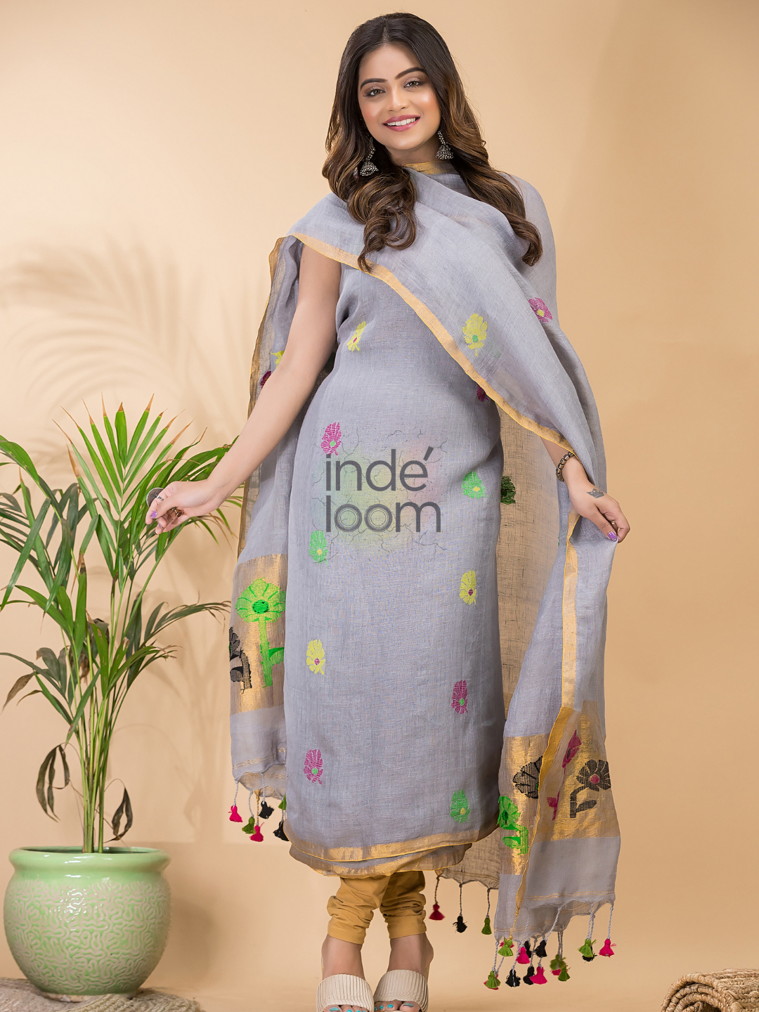Stone Blue Linen X Linen 2-Piece Set Kurti & Dupatta (UNSTITCHED) - 068