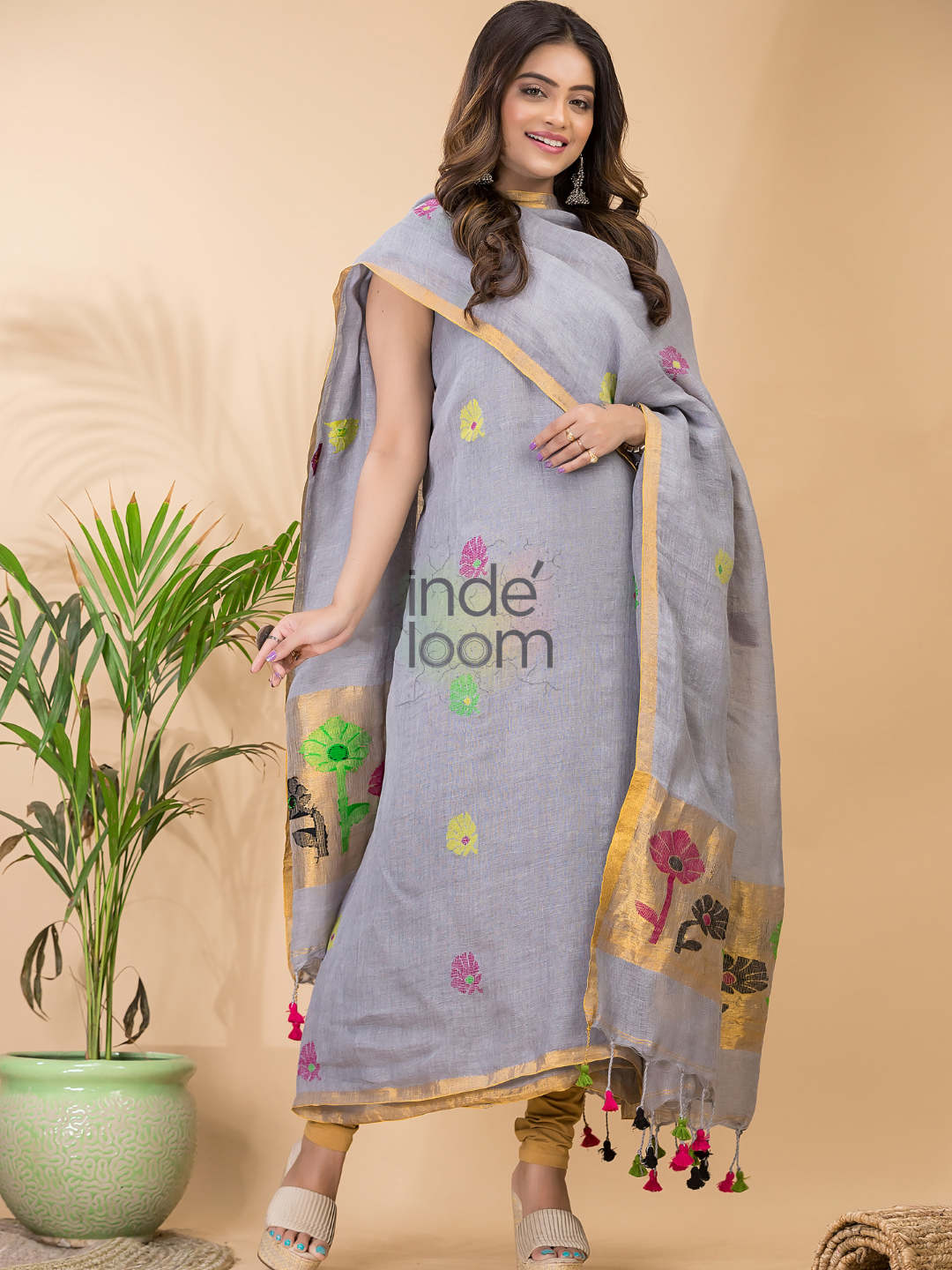 Stone Blue Linen X Linen 2-Piece Set Kurti & Dupatta (UNSTITCHED) - 068