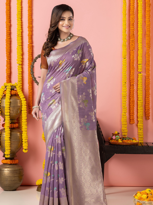 Classic Benarasi Katan Semi Silk Saree | Lavender