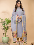Stone Blue Linen X Linen 2-Piece Set Kurti & Dupatta (UNSTITCHED) - 068