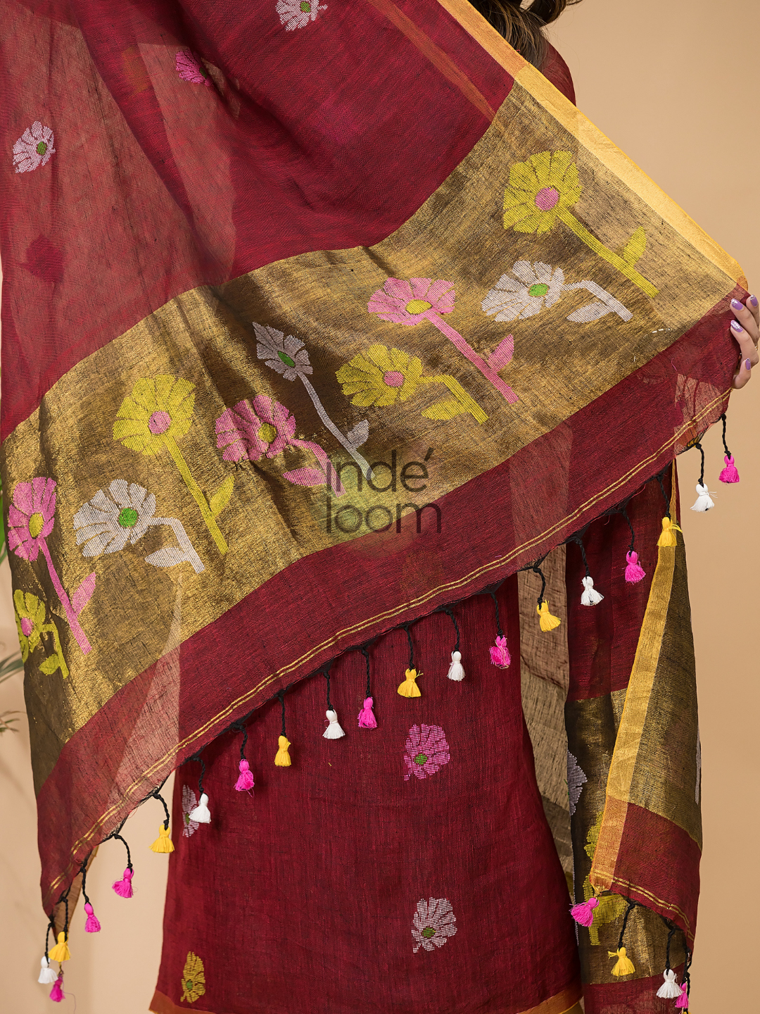 Blood Red Linen X Linen 2-Piece Set Kurti & Dupatta (UNSTITCHED) - 073