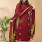Blood Red Linen X Linen 2-Piece Set Kurti & Dupatta (UNSTITCHED) - 073