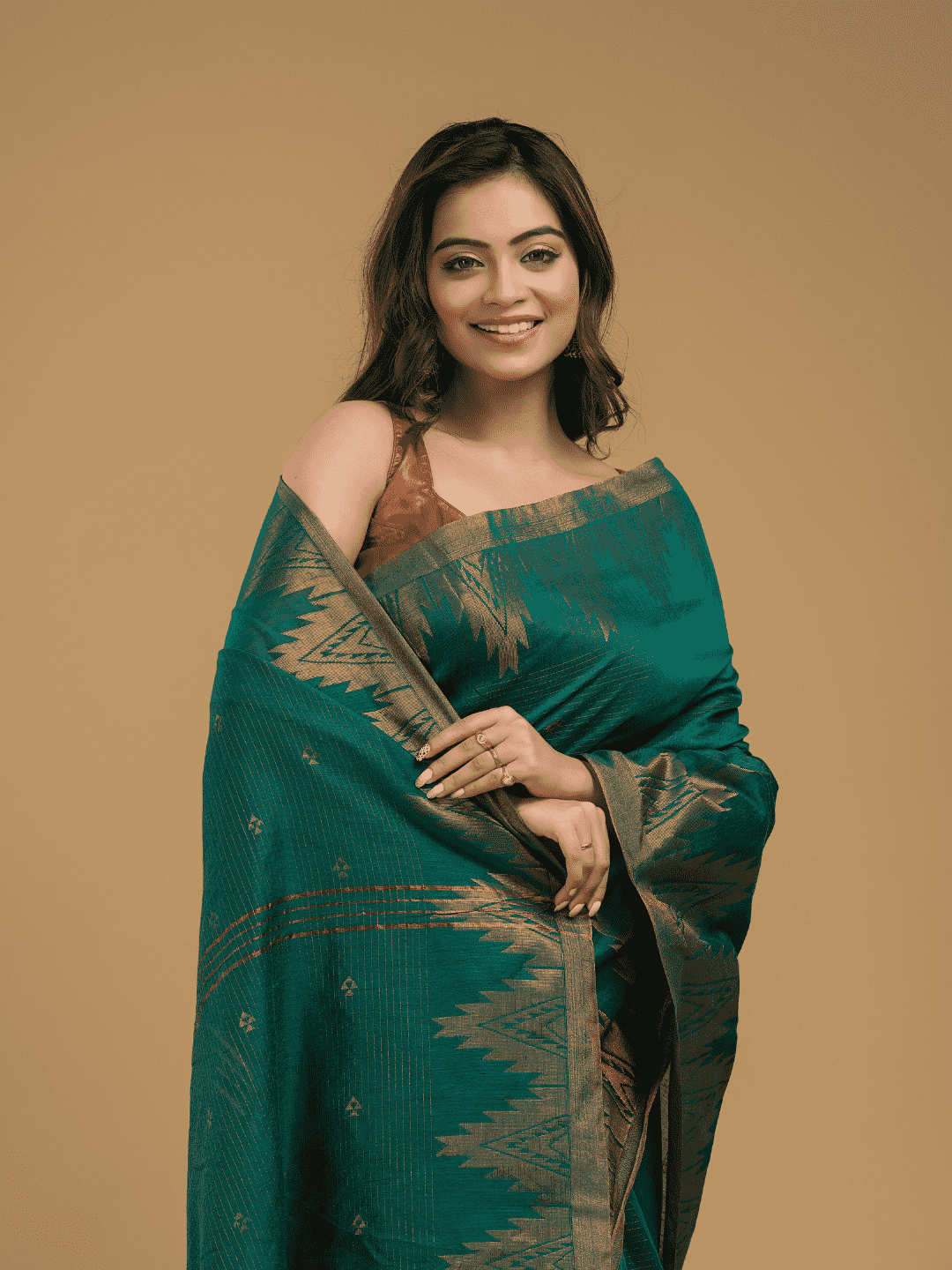 Jamdani Saree With Teal Green - 06 - indeloom