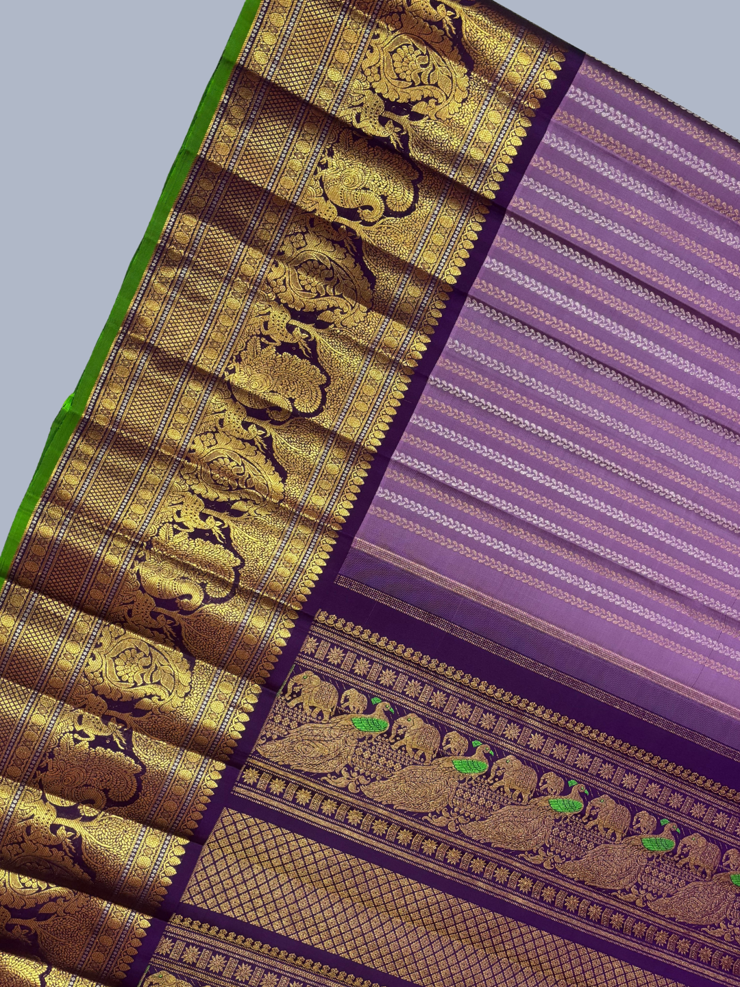 Pure Handwoven Gadwal Silk Saree With Orchid Purple - 028