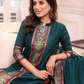 Forest Green Baluchari Linen 2-Piece Set Kurti & Dupatta (UNSTITCHED) - 308