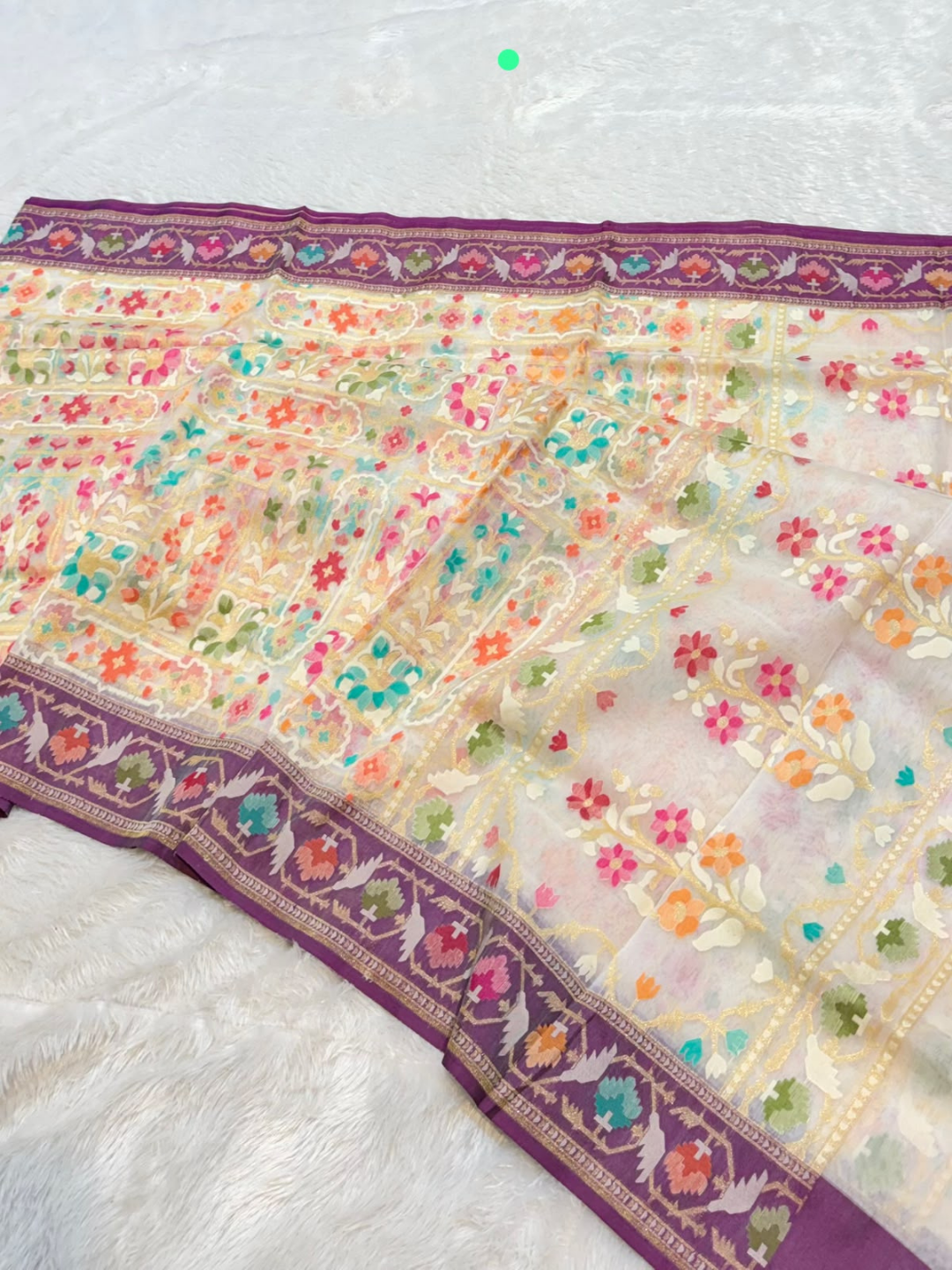Banarasi Exclusive Ektara Kora JAMDANI Tilfi saree | Soft Cream