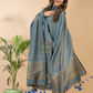 Space Blue Organic Linen 2-Piece Set Kurti & Dupatta (UNSTITCHED) - 0792