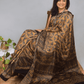 Ajrakh Exclusive Designer Modal Silk in Mustard and Black with Intricate Pattern - 041 - indeloom