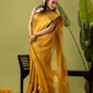 Pure Handloom Linen Saree | Golden Yellow  and Yellow  | Half and Half style with Contrast Border