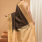 Pure Handloom Korvai Saree | Dark Brown With Golden Pallu Broder