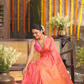 Padma Roopa - Coral lotus-toned drape with bird motifs