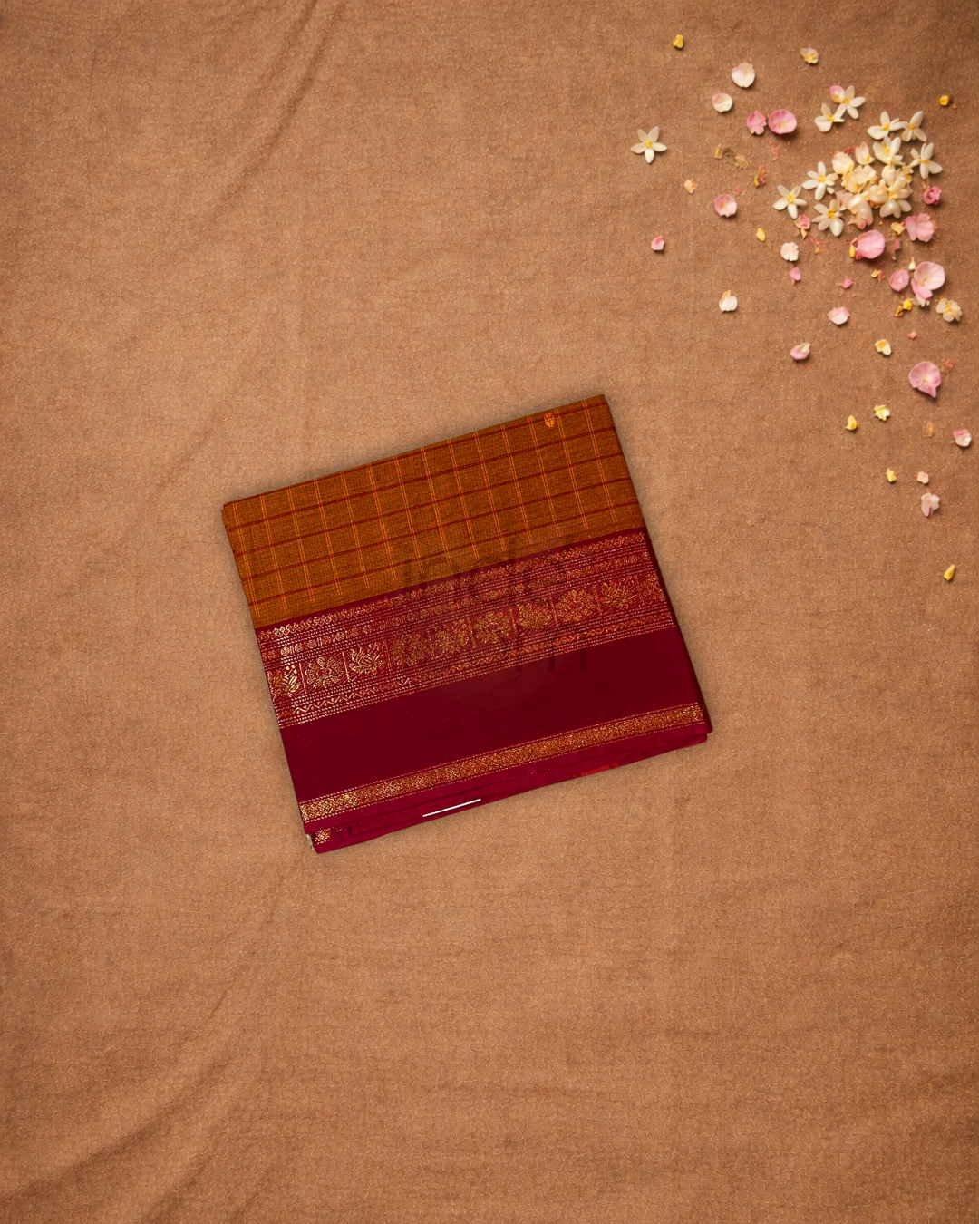 Chettinad Cottton Saree With Burnt Orange