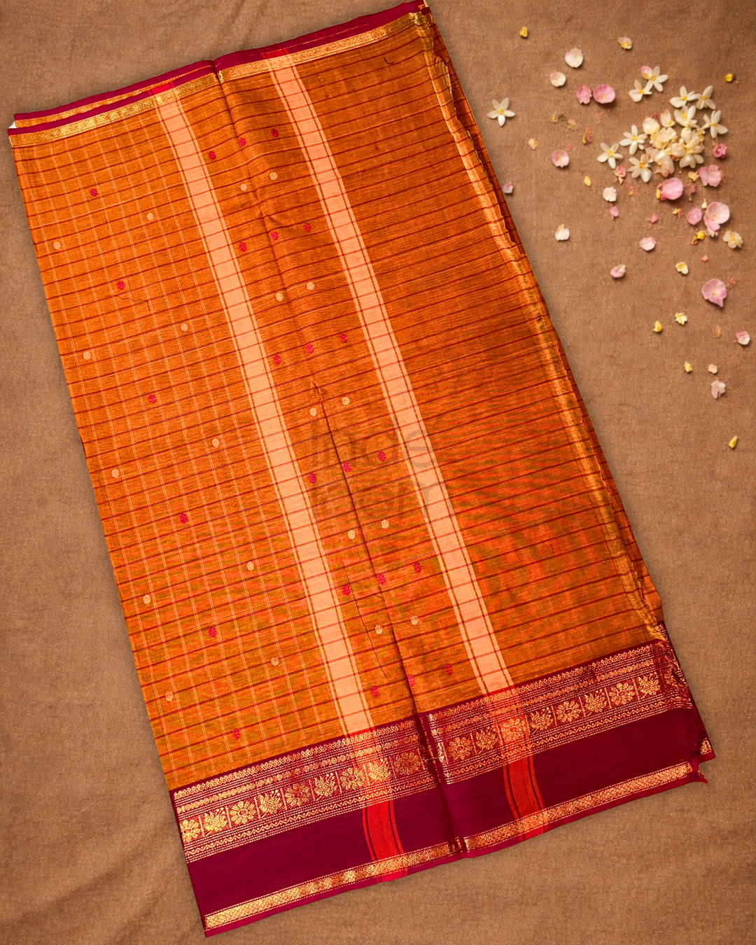 Chettinad Cottton Saree With Burnt Orange