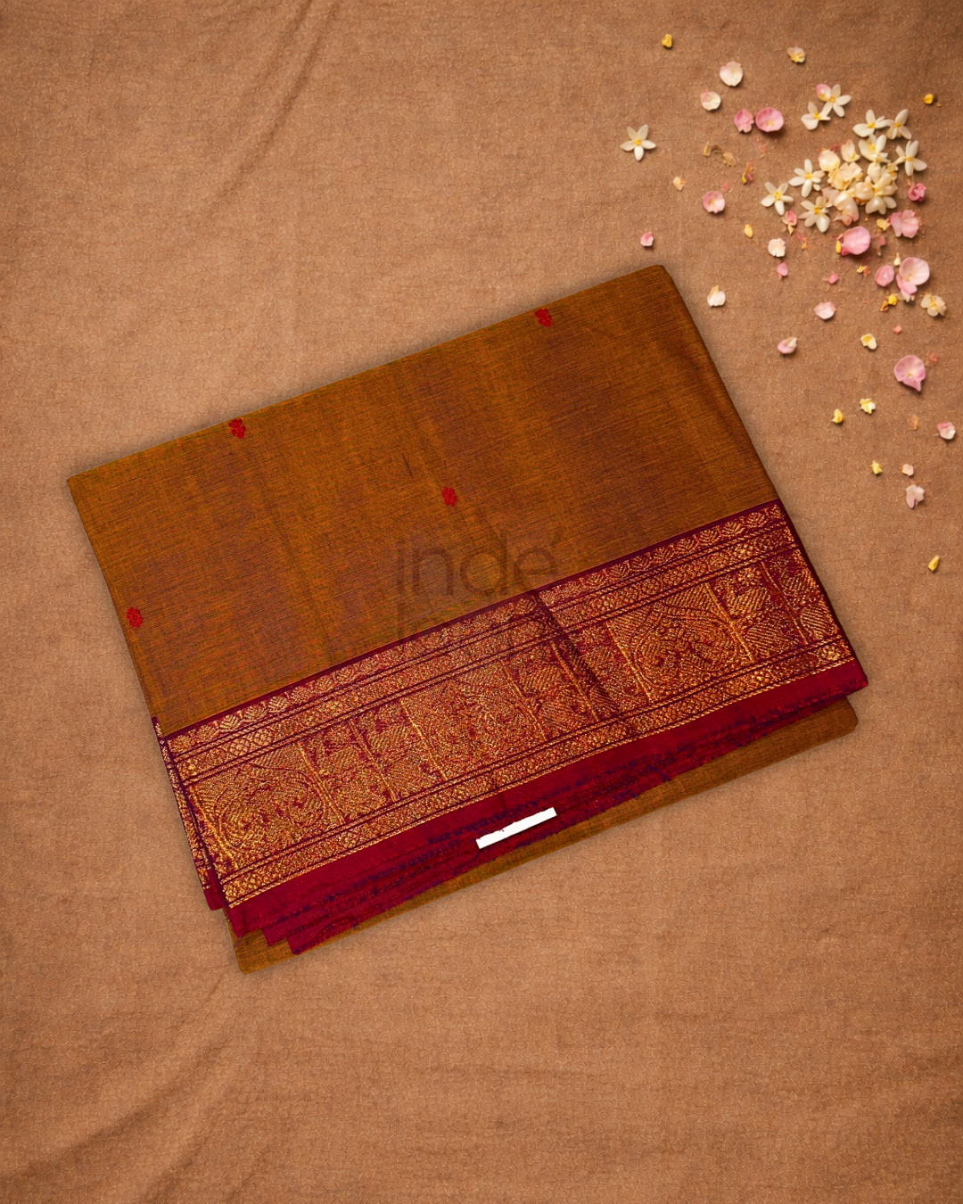 Chettinad Cottton Saree With Brown with gold shade