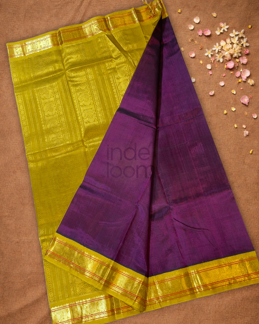 Handloom Korvai Silk Cotton Saree  |  Plum Purple