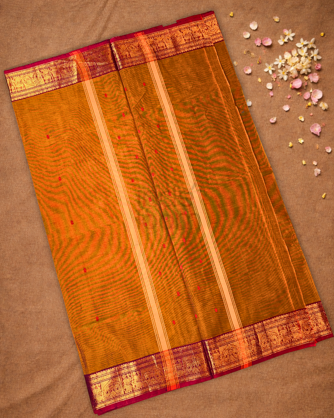 Chettinad Cottton Saree With Brown with gold shade