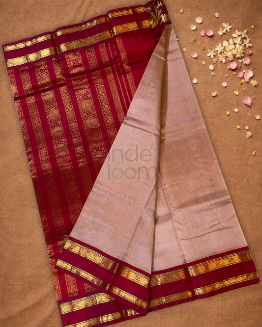 Pure Handloom Korvai Saree | Pastel Red