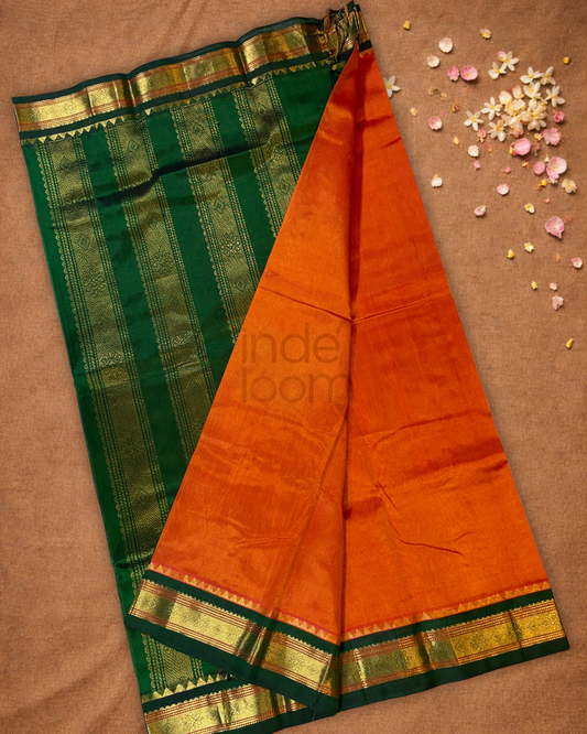 Handloom Korvai Silk Cotton Saree  |  Fire Orange