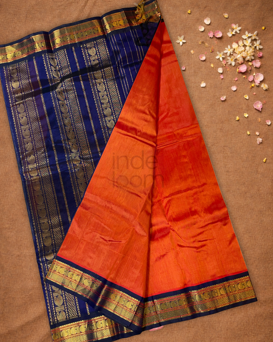 Pure Handloom Korvai Saree | Fire Orange