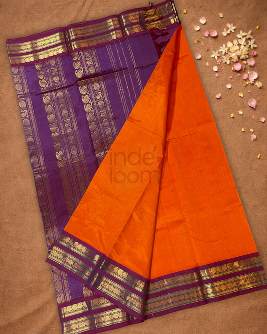 Pure Handloom Korvai Saree | Sapnish Orange