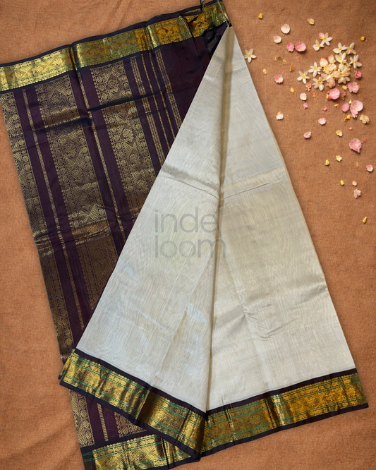 Handloom Korvai Silk Cotton Saree  |  Warm Ivory