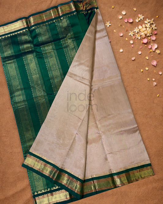 Handloom Korvai Silk Cotton Saree  |  Almond Beige