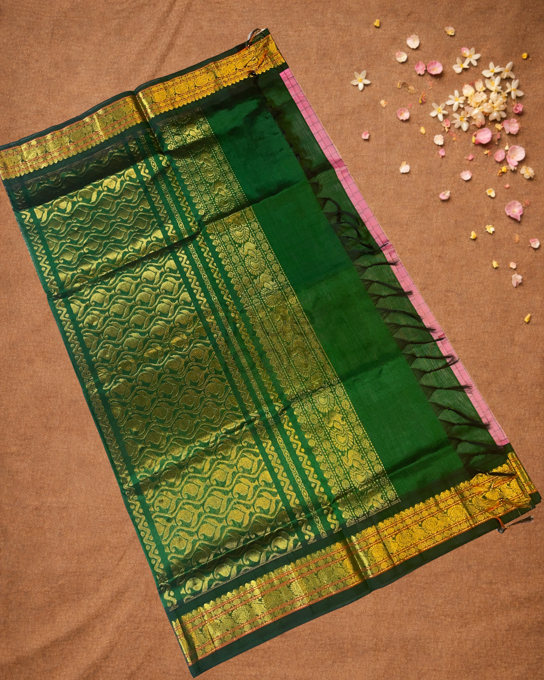 Handloom Korvai Silk Cotton Saree  |  Watermelon Pink