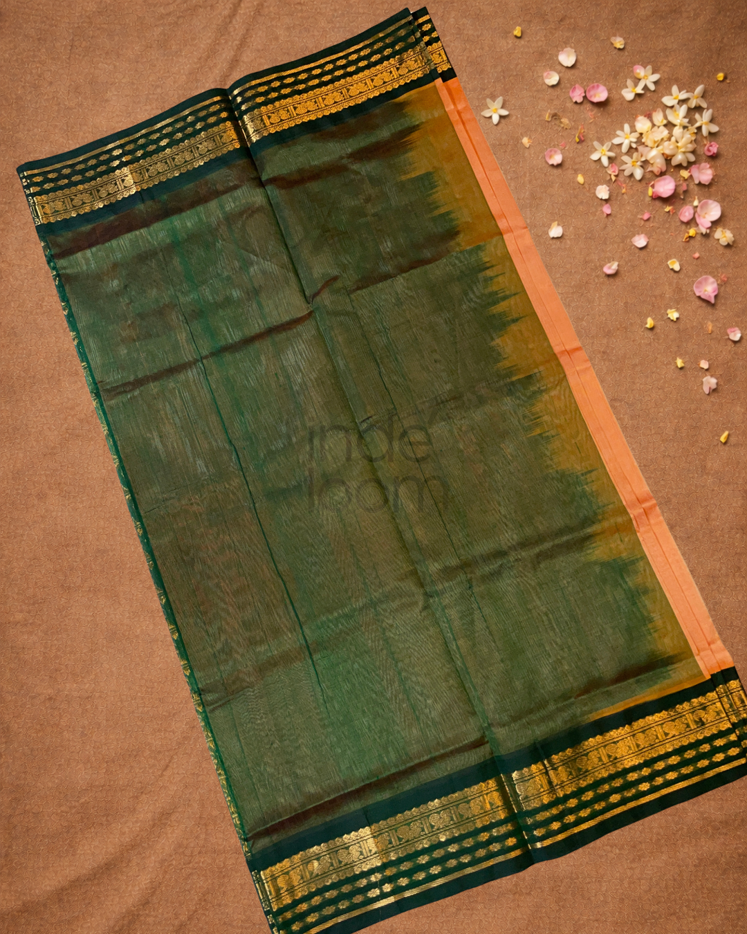 Handloom Korvai Silk Cotton Saree  |  Copper Orange