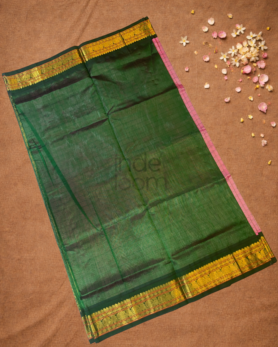 Handloom Korvai Silk Cotton Saree  |  Watermelon Pink