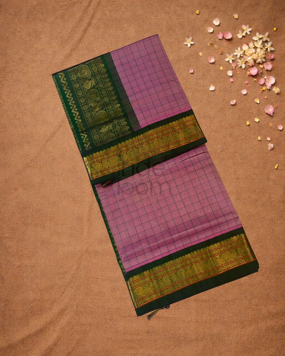 Handloom Korvai Silk Cotton Saree  |  Watermelon Pink