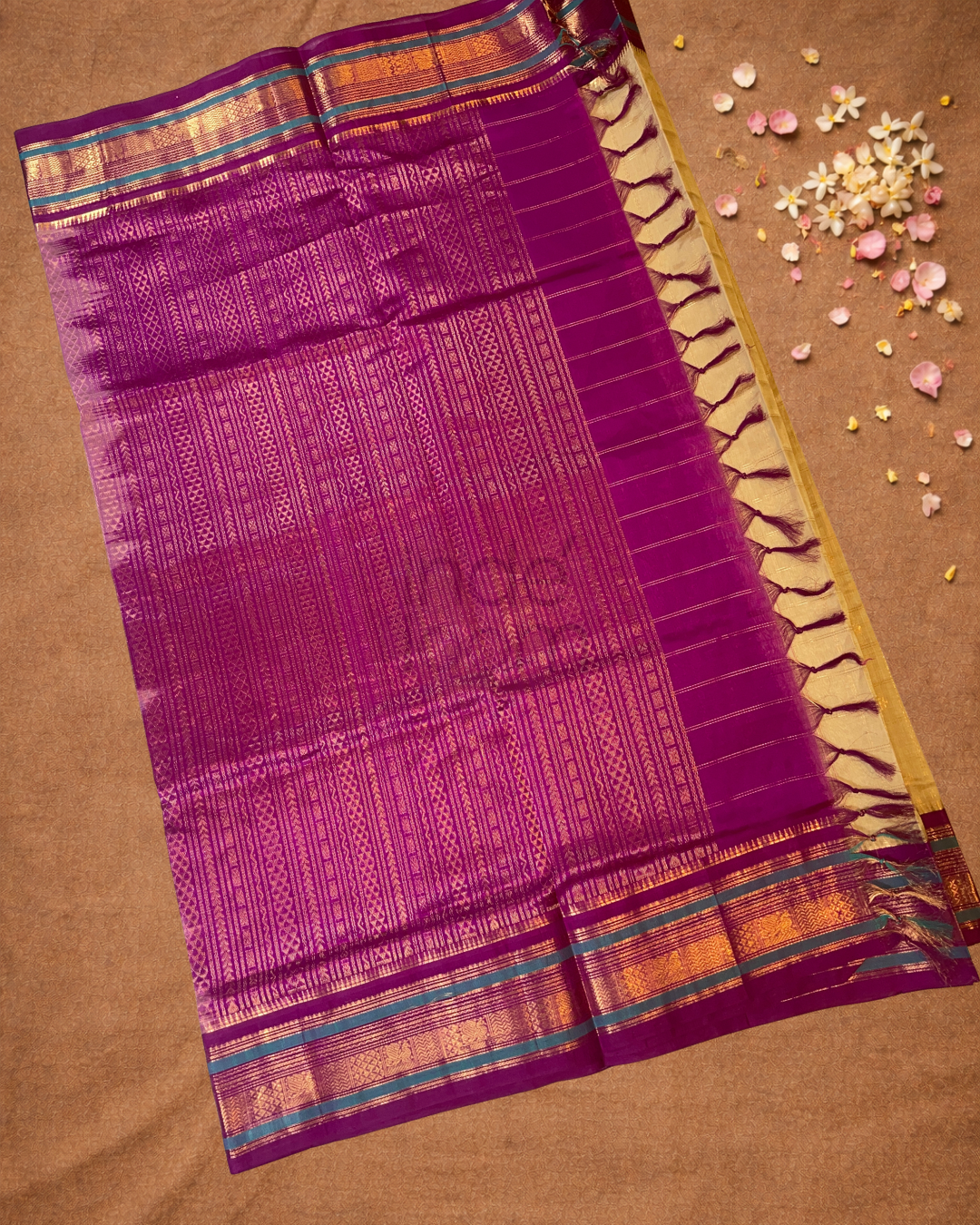 Handloom Korvai Silk Cotton Saree  |  Tan Brown