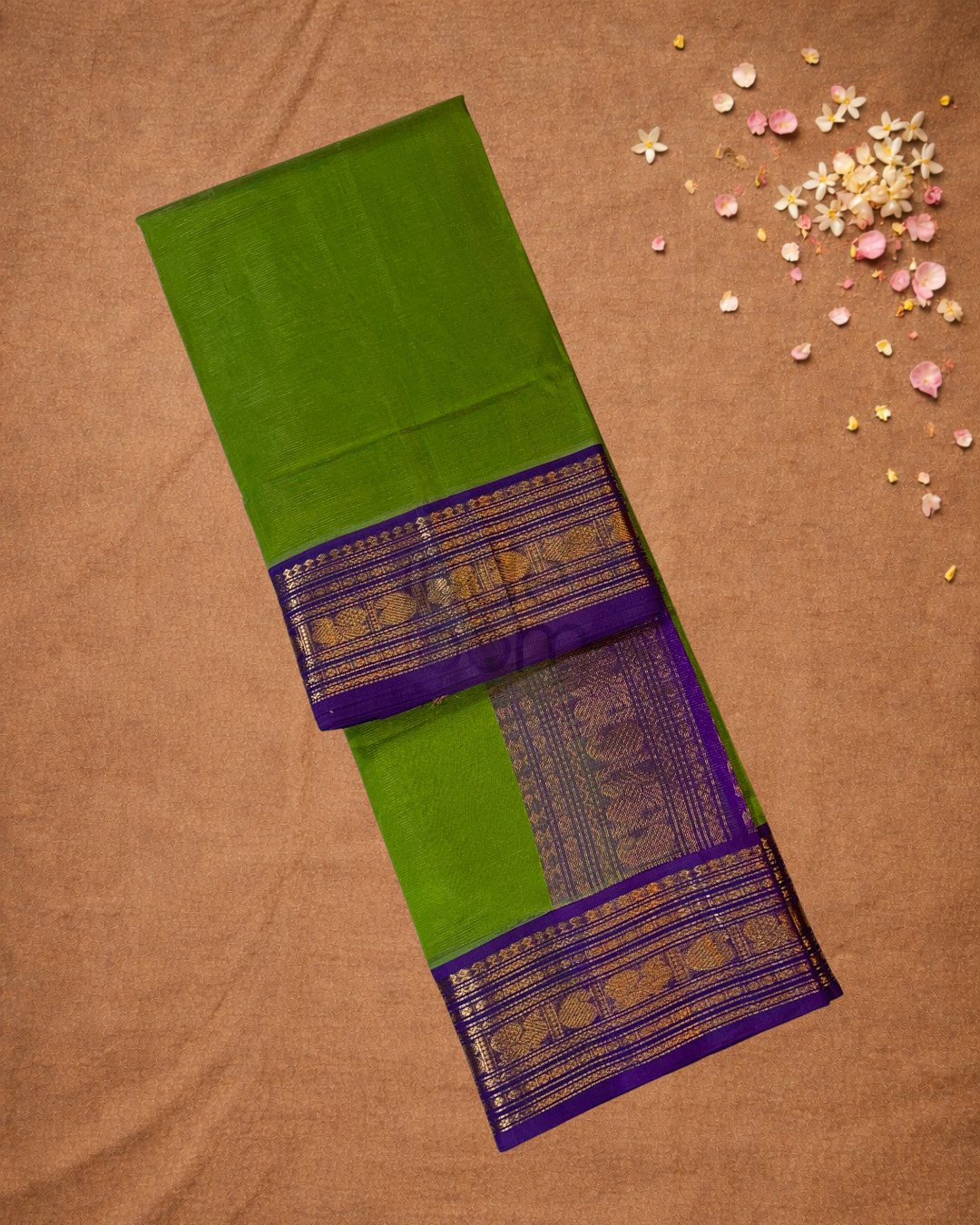 Handloom Korvai Cotton Silk Saree  |  Lime Green