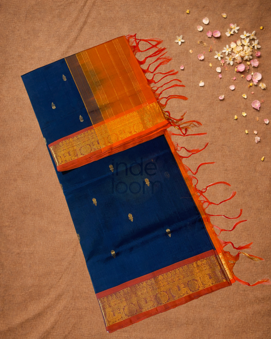 Handloom Korvai Silk Cotton Saree  |  Navy Blue