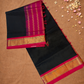 Handloom Korvai Silk Cotton Saree  |  Midnight Black