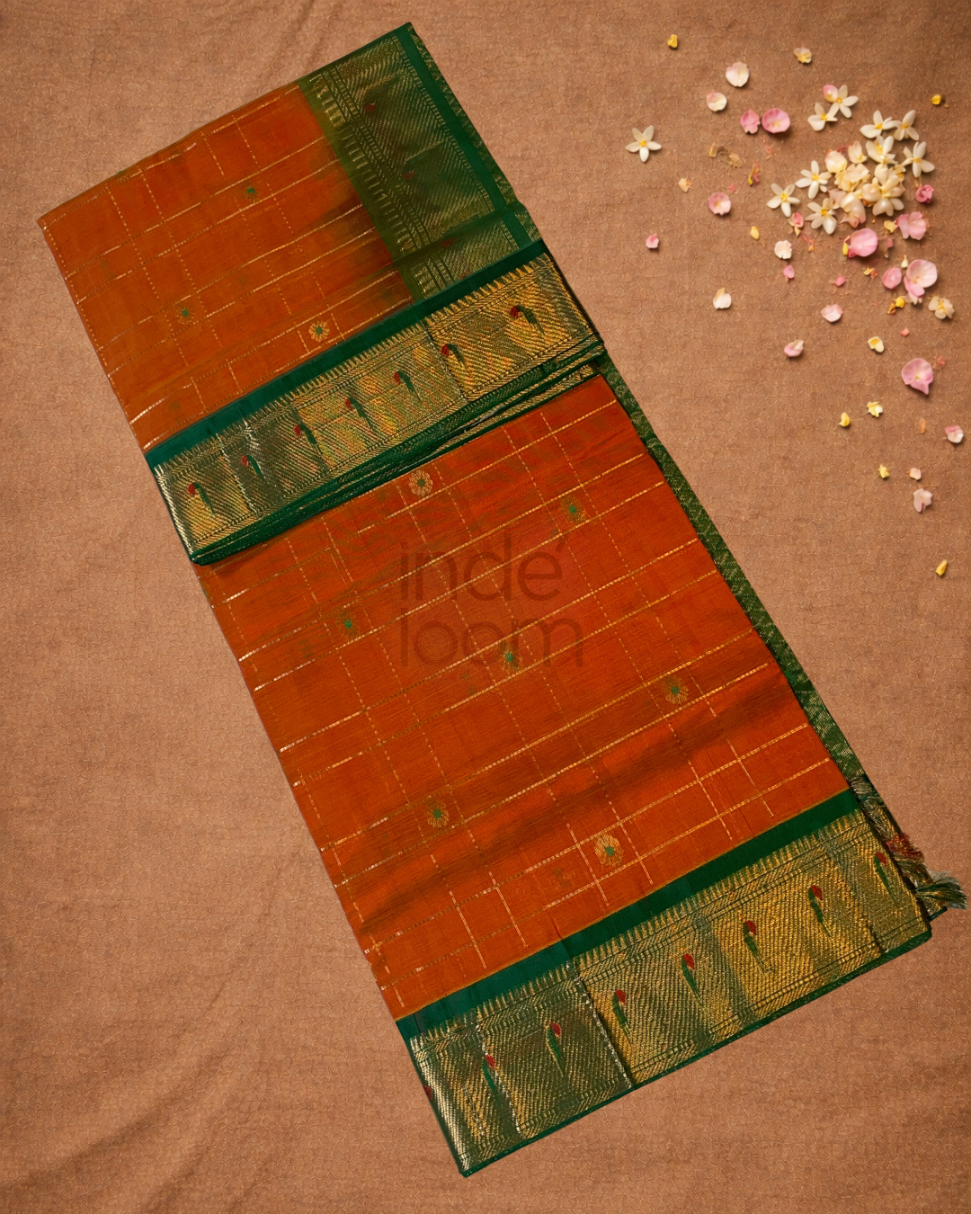 Pure Handloom Korvai Saree | Pumpkin Orange