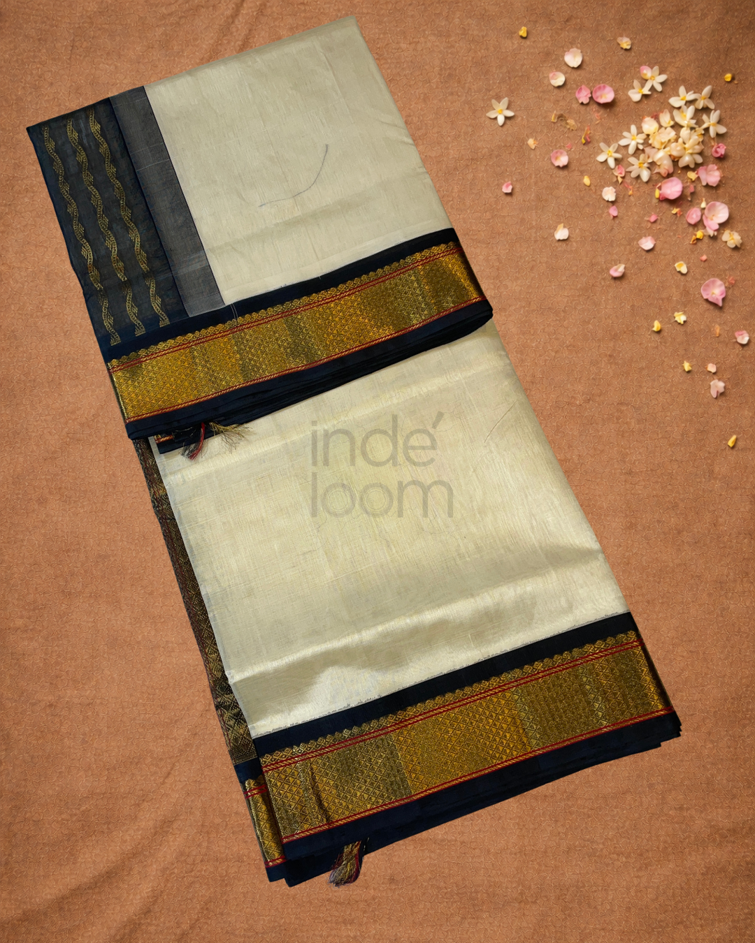 Handloom Korvai Silk Cotton Saree  |  Warm Ivory