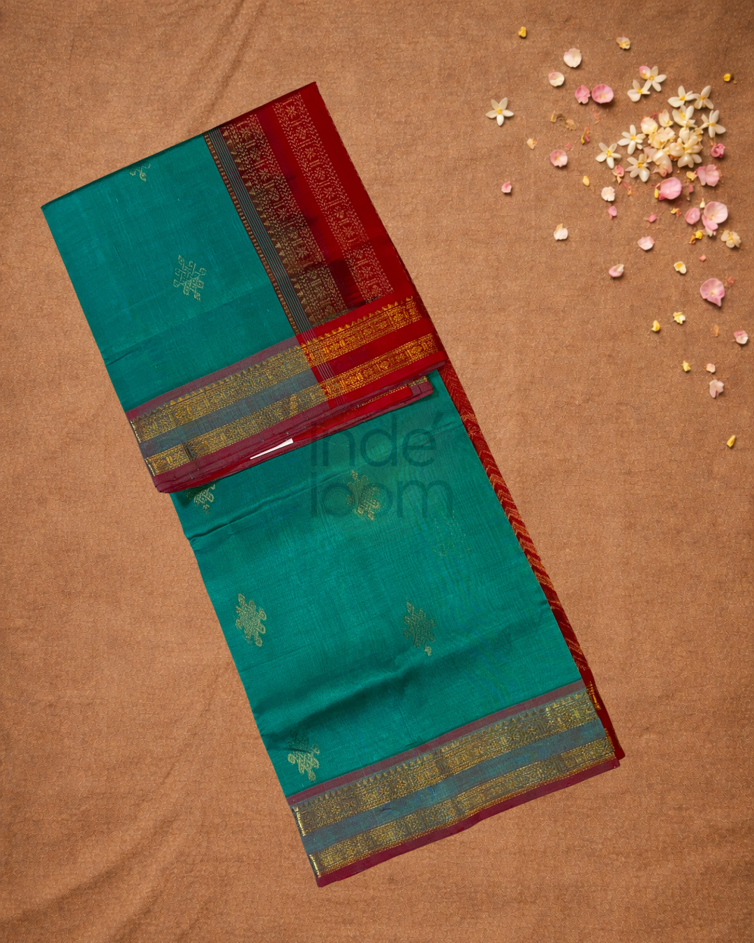 Handloom Korvai Silk Cotton Saree  |  Peacock Teal