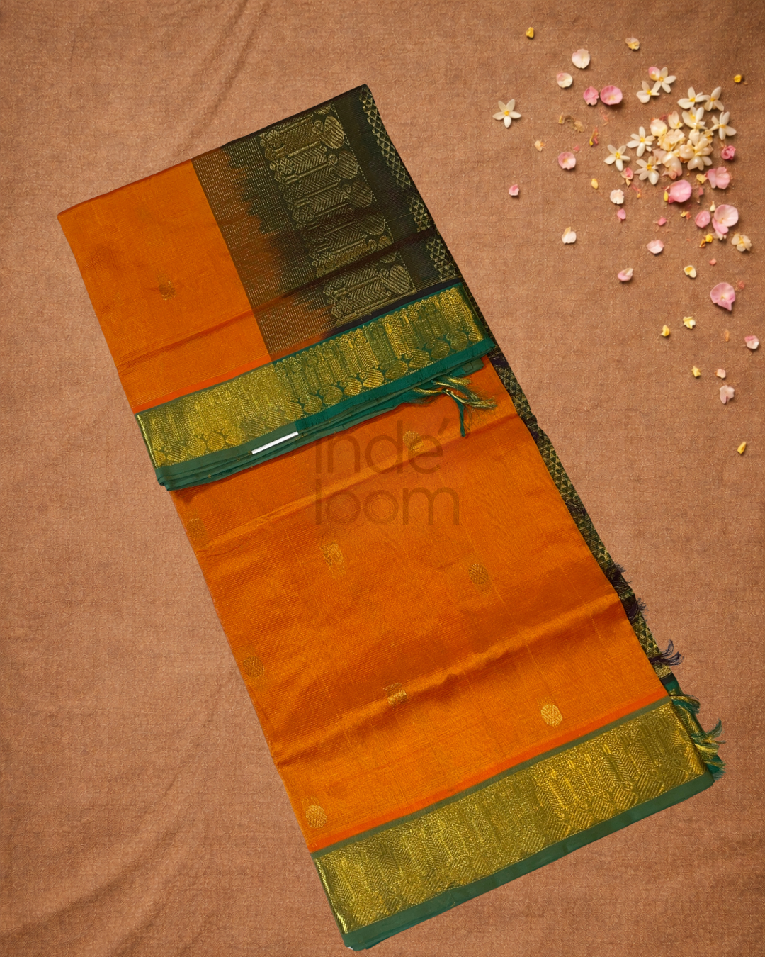 Pure Handloom Korvai Saree |  Fire Orange