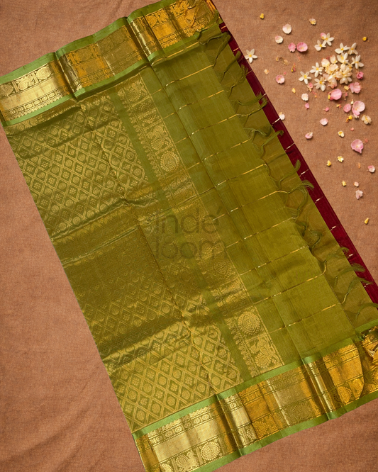 Handloom Korvai Silk Cotton Saree  |  Burgundy Red